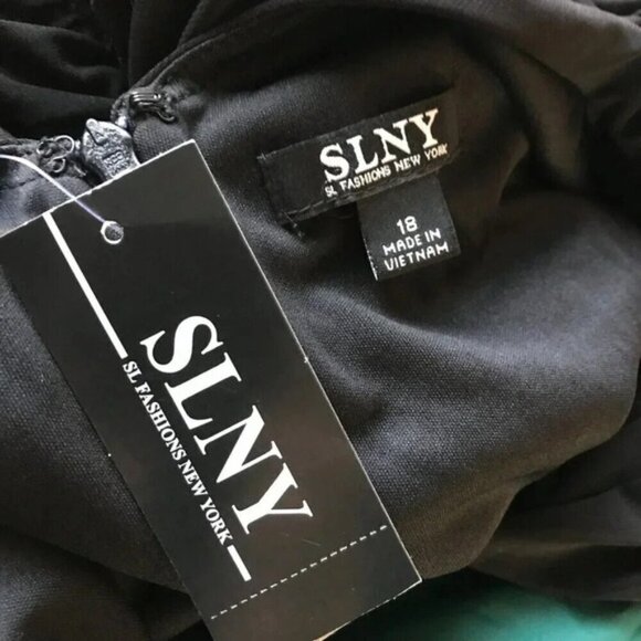 SL Fashions Flocked Black/Teal Fit & Flare Special Event Dress NWT 18 - Picture 7 of 10